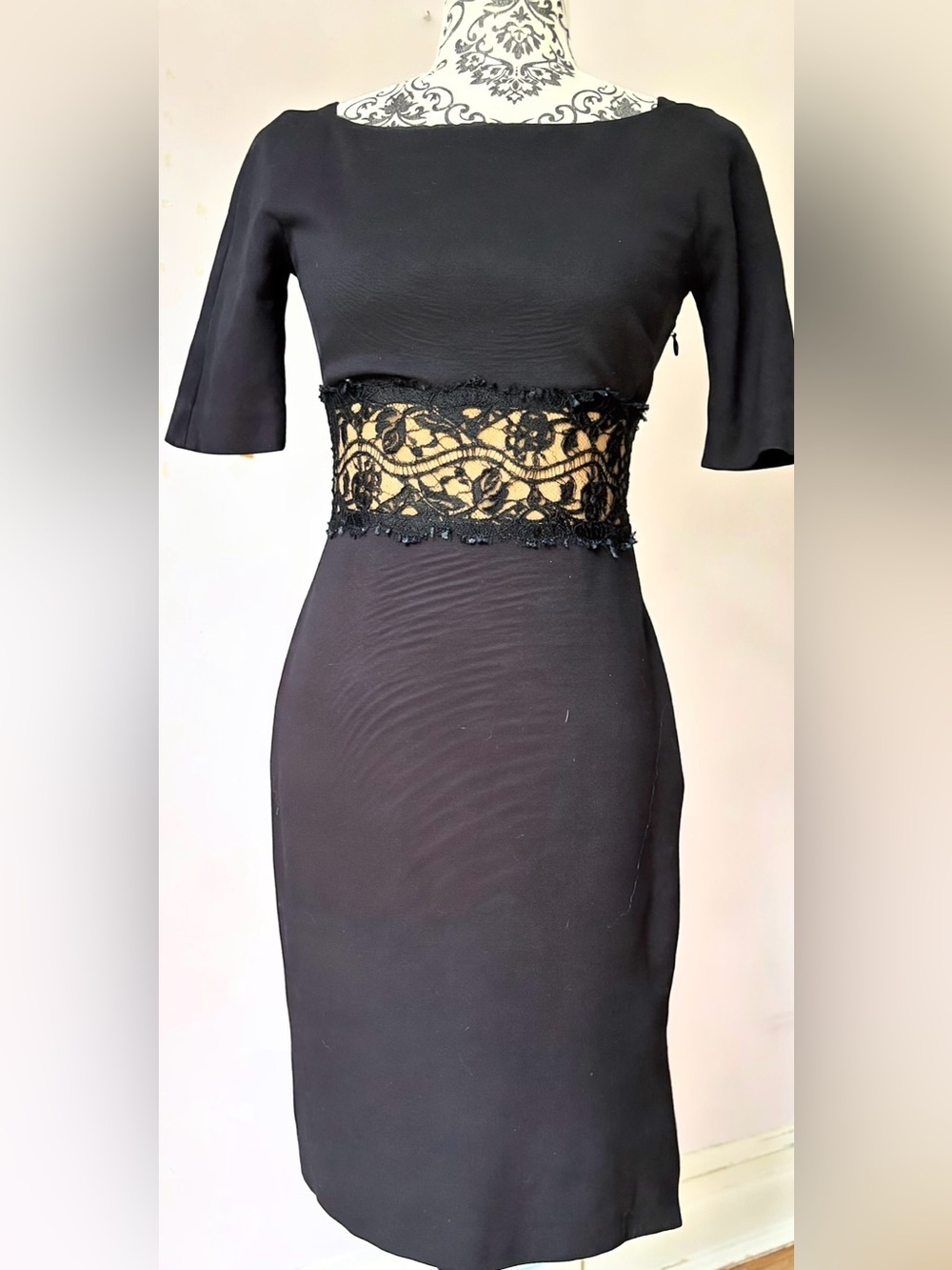 Authentic Vintage Emilio Pucci Black Lace Waist Midi Dress Size 6